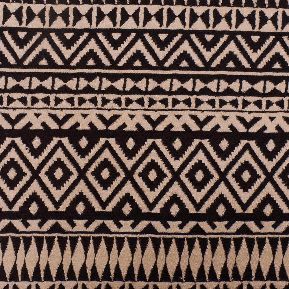 1 Yard Dusty Beige & Black Aztec Jacquard Stretch Polyester Double Knit Fabric 63 Inches Width