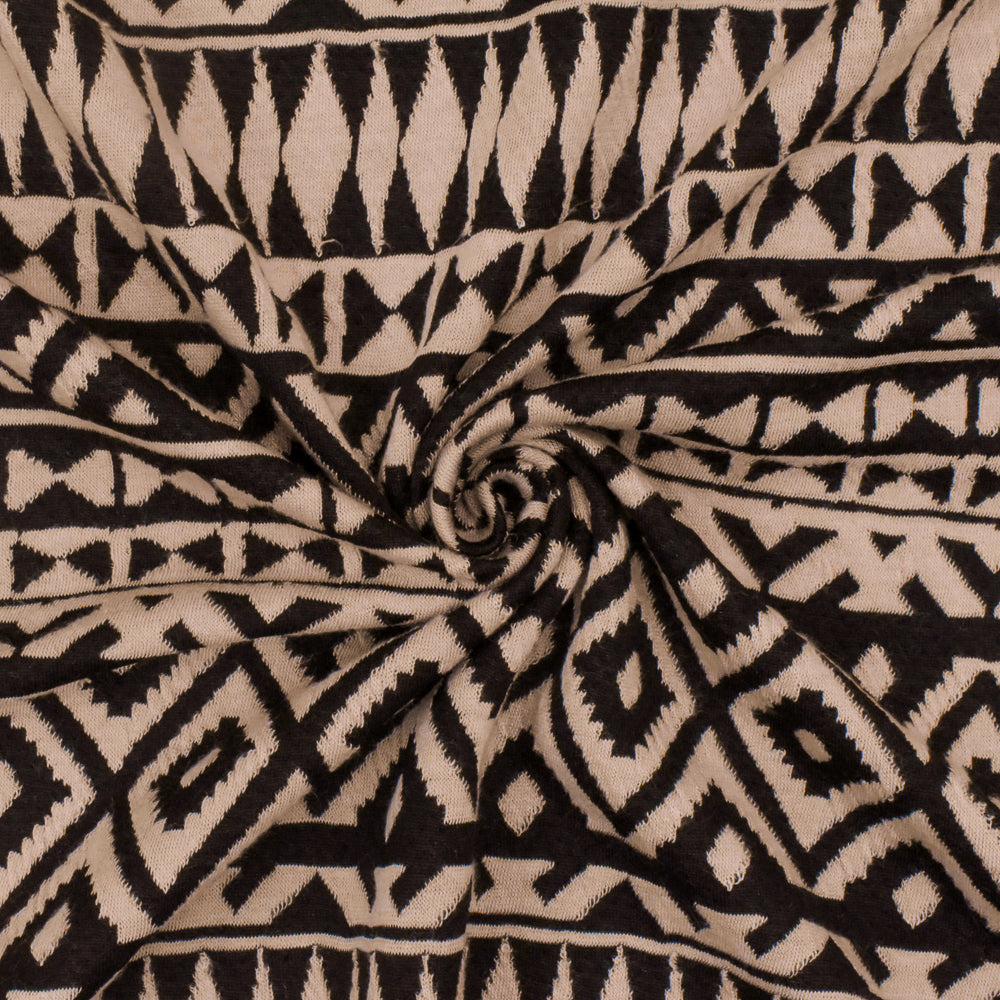 1 Yard Dusty Beige & Black Aztec Jacquard Stretch Polyester Double Knit Fabric 63 Inches Width