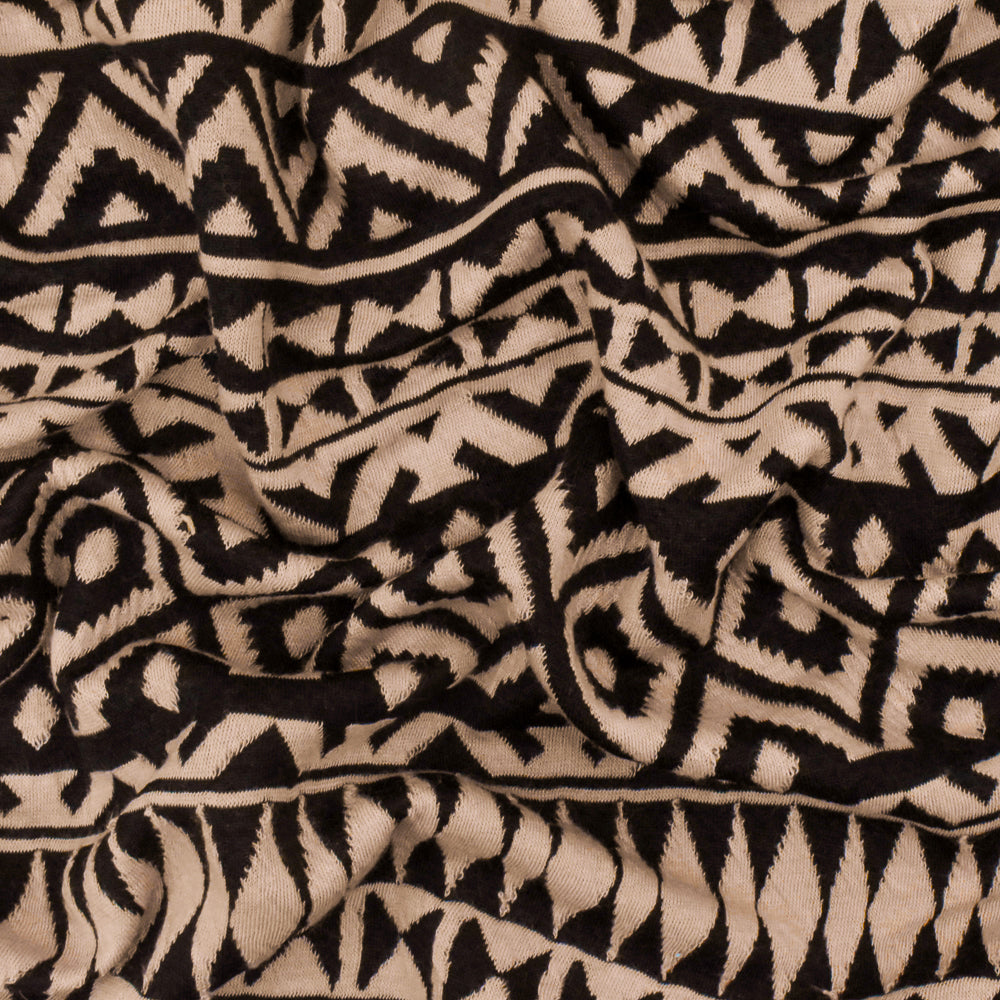 1 Yard Dusty Beige & Black Aztec Jacquard Stretch Polyester Double Knit Fabric 63 Inches Width