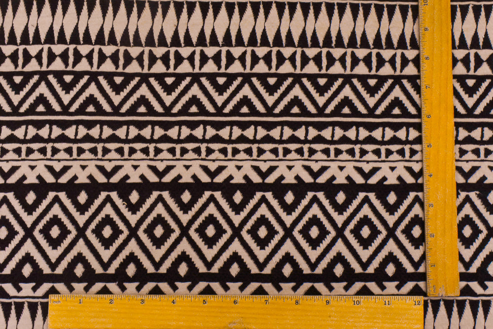 1 Yard Dusty Beige & Black Aztec Jacquard Stretch Polyester Double Knit Fabric 63 Inches Width