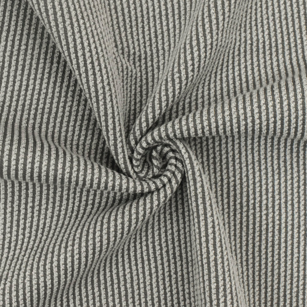 1 Yard Light Gray & Gray Stripe Textured Wool Cotton Double Knit Stretch Fabric 60 Inches Width