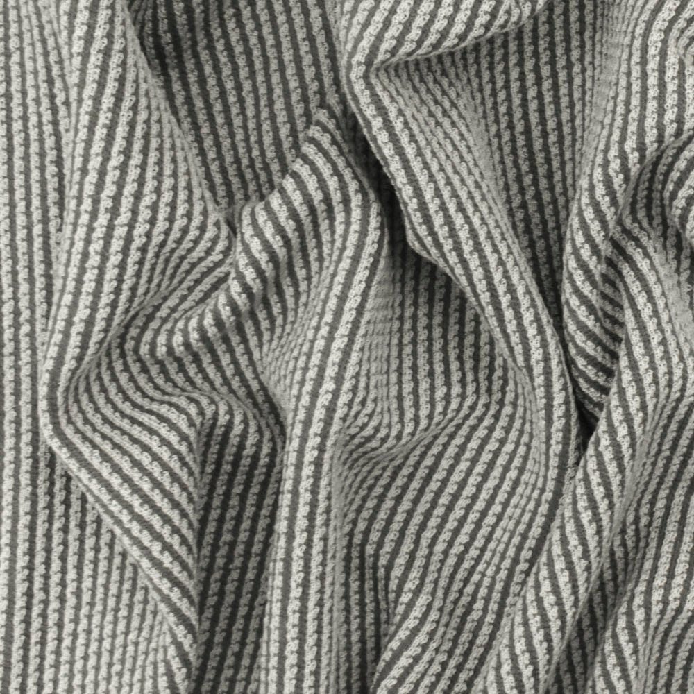 1 Yard Light Gray & Gray Stripe Textured Wool Cotton Double Knit Stretch Fabric 60 Inches Width