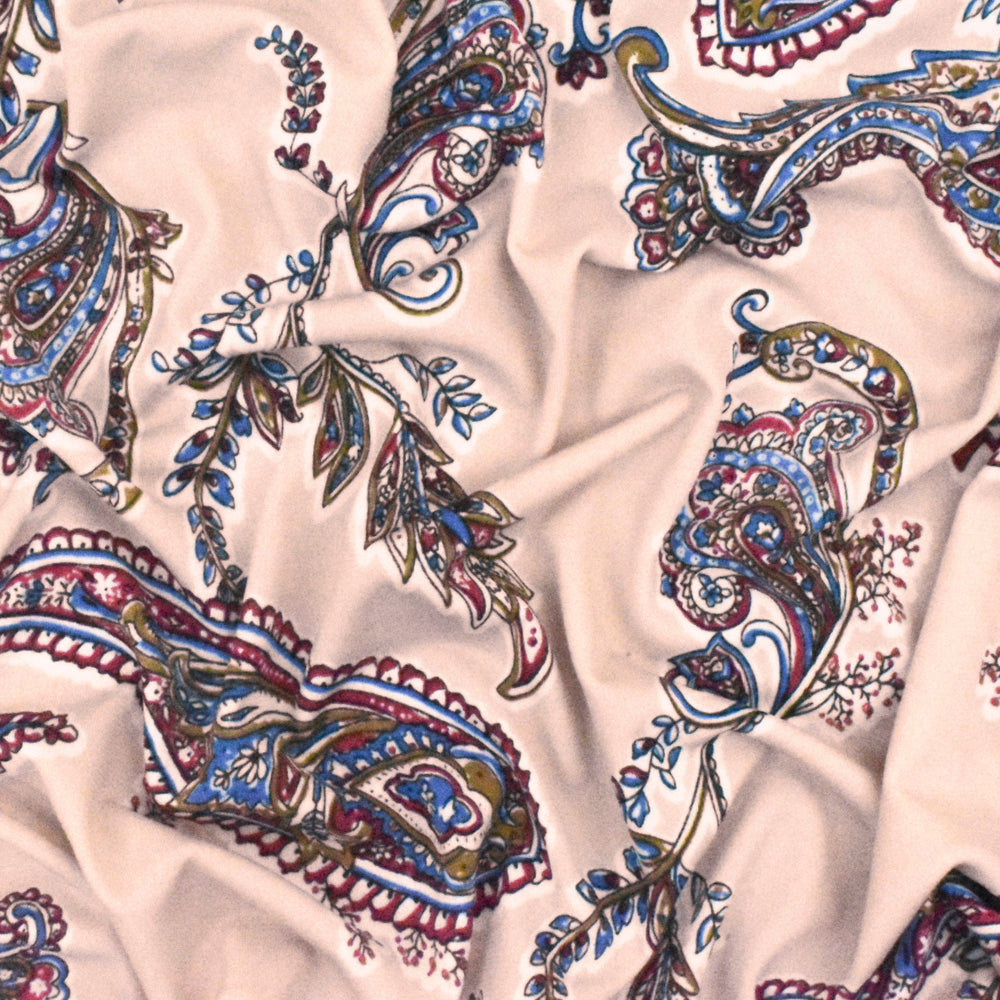 1 Yard Light Pink, White & Multi Paisley Printed Stretch ITY Knit Fabric Soft 60 Inches Width