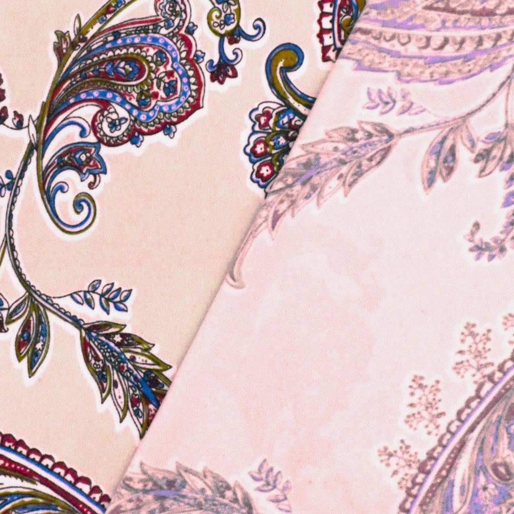 1 Yard Light Pink, White & Multi Paisley Printed Stretch ITY Knit Fabric Soft 60 Inches Width