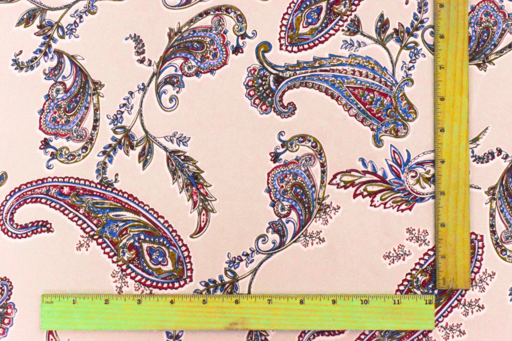 1 Yard Light Pink, White & Multi Paisley Printed Stretch ITY Knit Fabric Soft 60 Inches Width