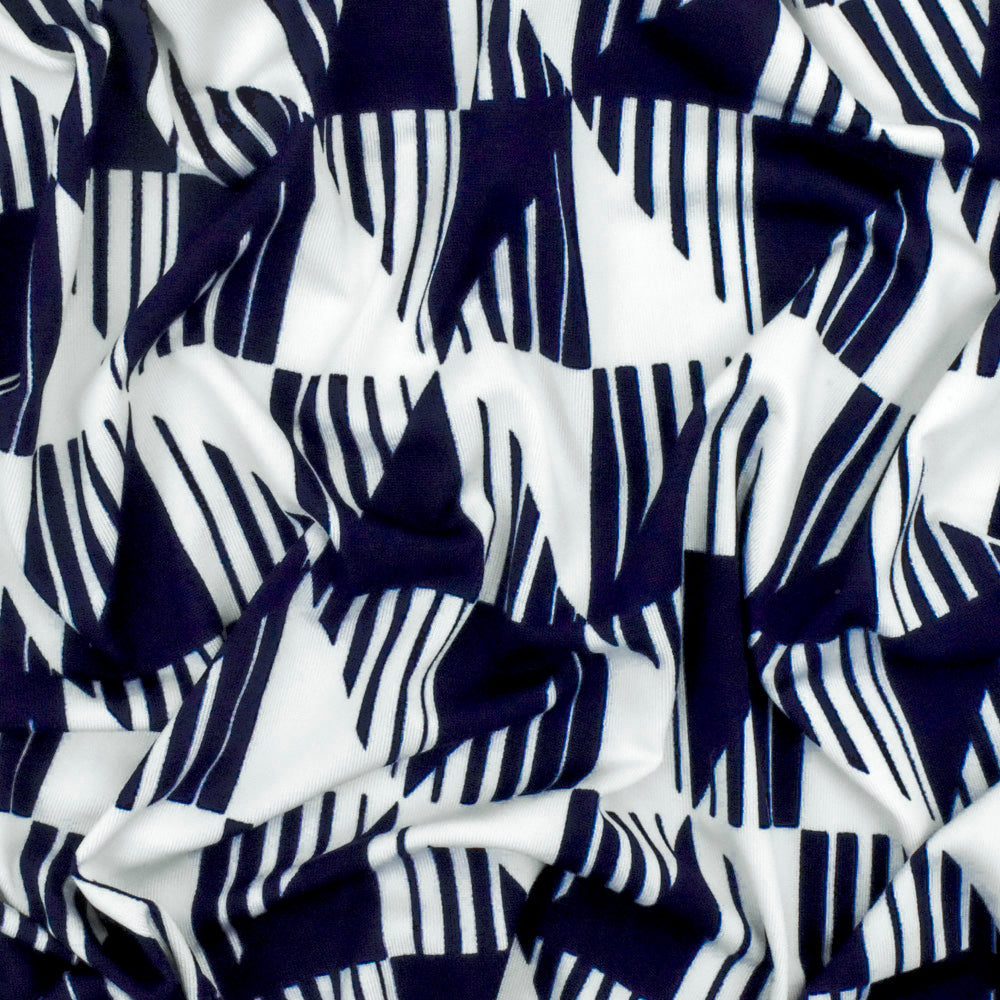 1 Yard Dark Navy & White Diamond Geometry Stretch ITY Knit Fabric Soft 60 Inches Width