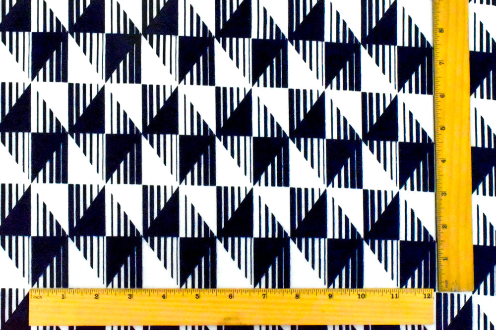 1 Yard Dark Navy & White Diamond Geometry Stretch ITY Knit Fabric Soft 60 Inches Width