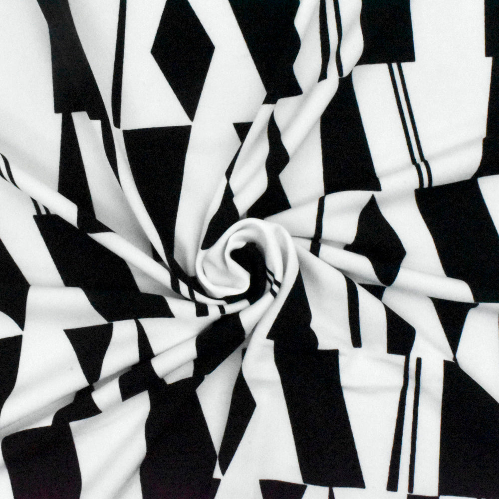 1 Yard Classic Black & White Geometry Printed Stretch Knit Fabric Soft, 60 Inches Width