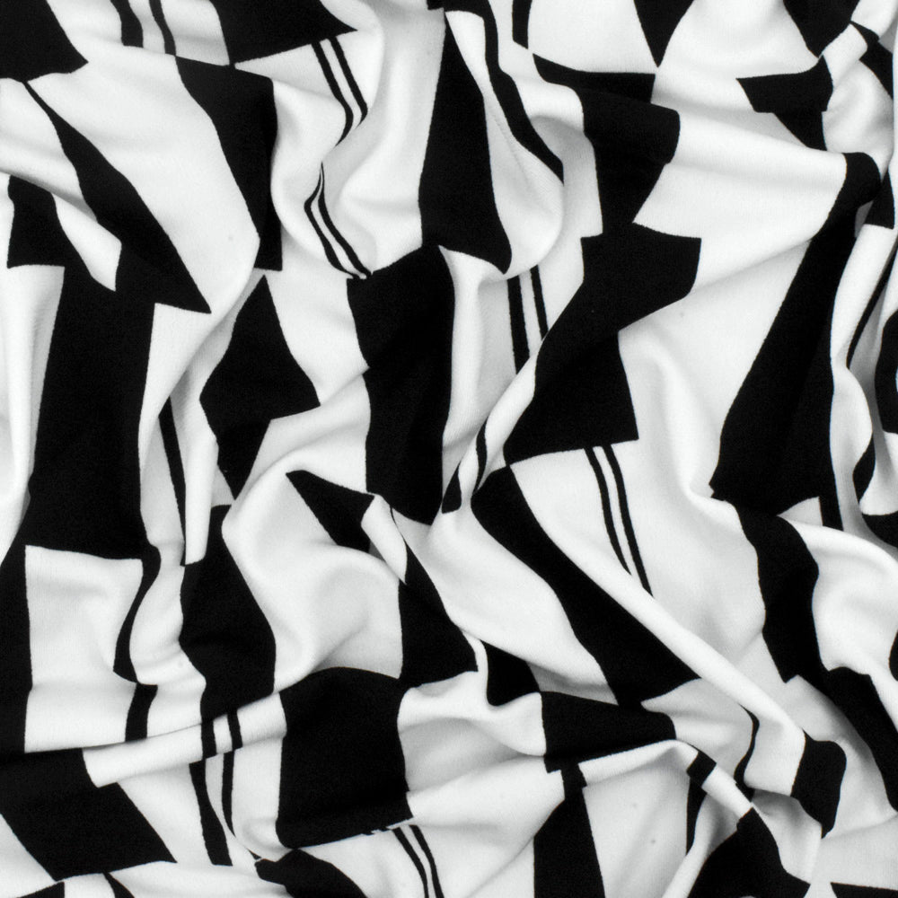 1 Yard Classic Black & White Geometry Printed Stretch Knit Fabric Soft, 60 Inches Width