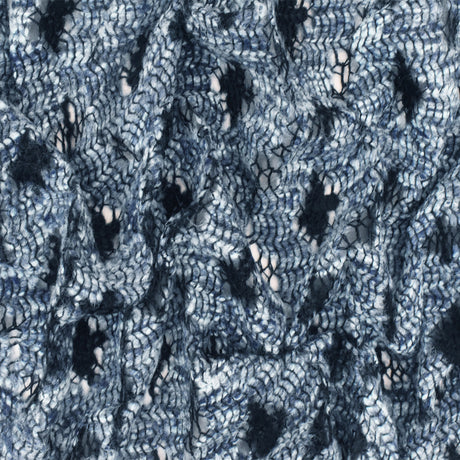 1 Yard Ash Blue Black Multi Abstract Raschel Crochet Knit Fabric Apparel Dresses 57 Inches Width