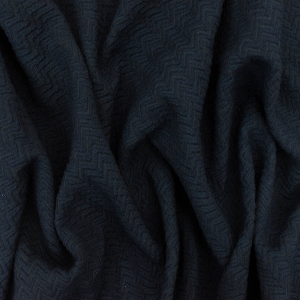 1 Yard Night Blue 3D Abstract Chevron Cloque Stretch Double Knit Fabric 51 Inches