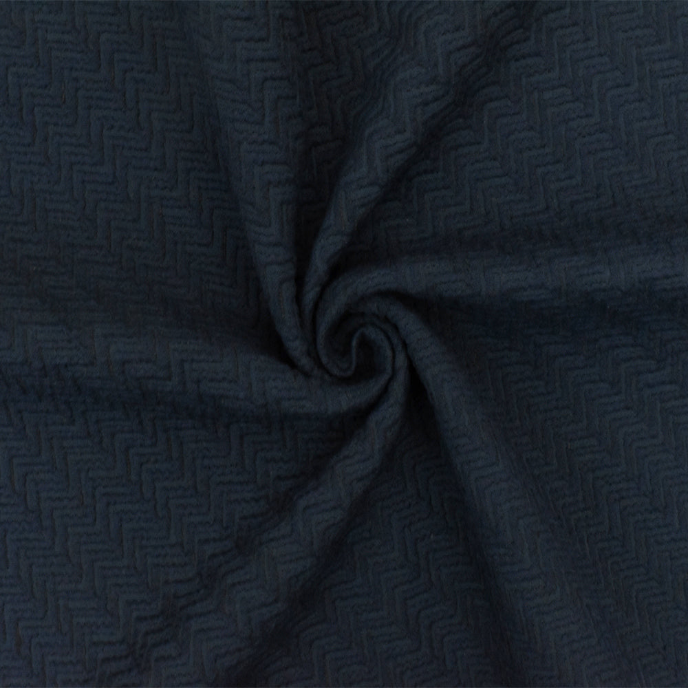 1 Yard Night Blue 3D Abstract Chevron Cloque Stretch Double Knit Fabric 51 Inches