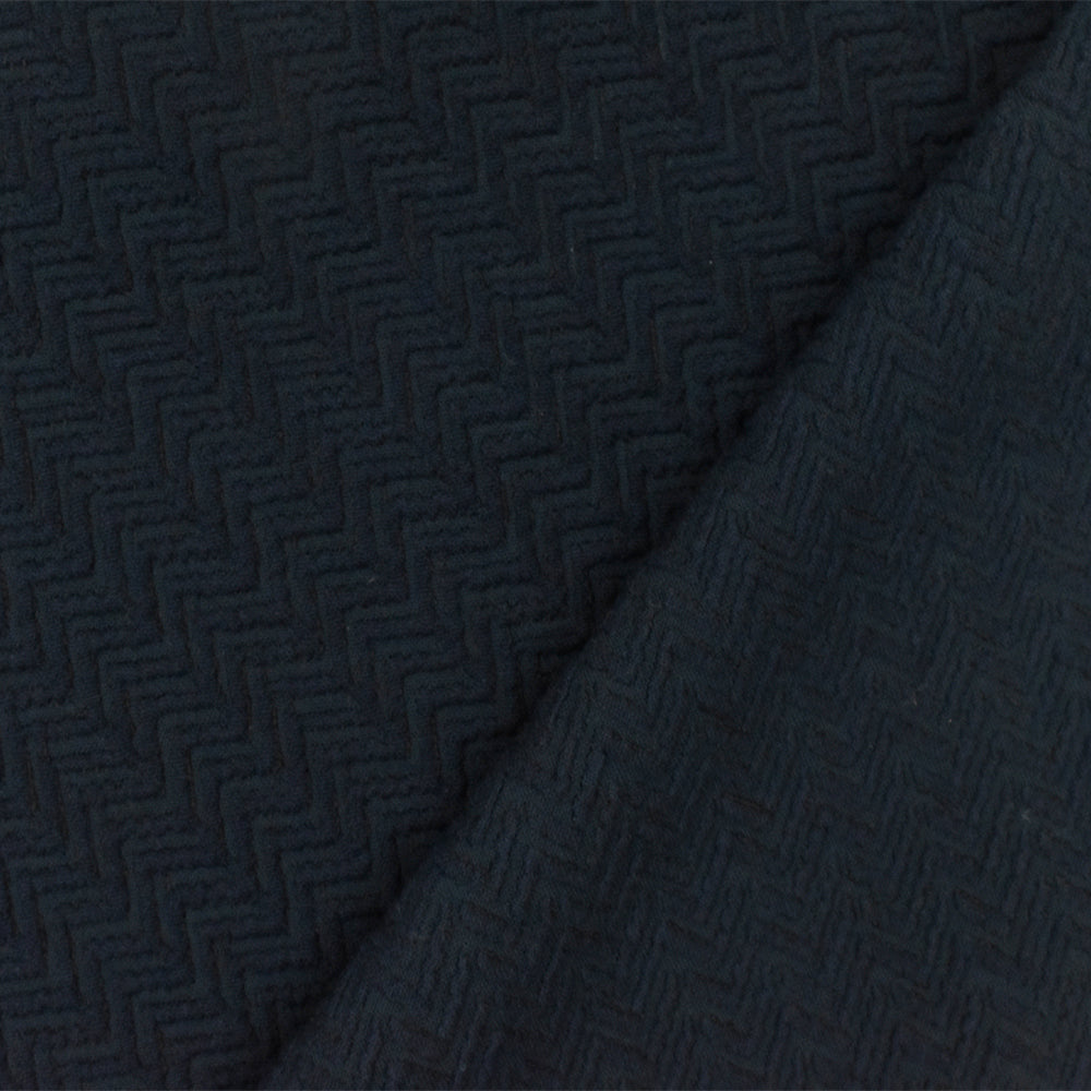 1 Yard Night Blue 3D Abstract Chevron Cloque Stretch Double Knit Fabric 51 Inches