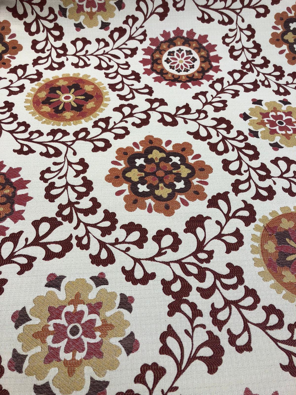 Richloom Alango Tomato Polyester Jacquard Tapestry Floral Fabric - Red, Dark Pink, Tan, Orange And Brown Floral Design, 57" Width (1 Yard)