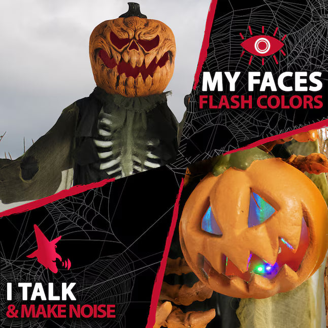 Haunted Hill Farm 7-ft Freestanding Talking Lighted Jack-o-Lantern Animatronic Halloween Decoration