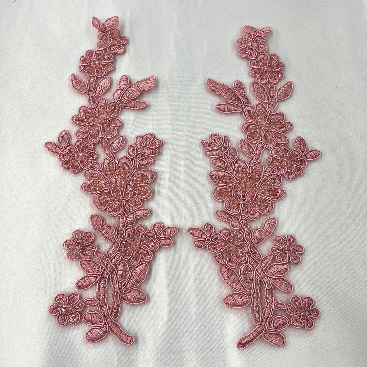 Beaded Corded Floral Lace Applique 100% Polyester Net Mesh