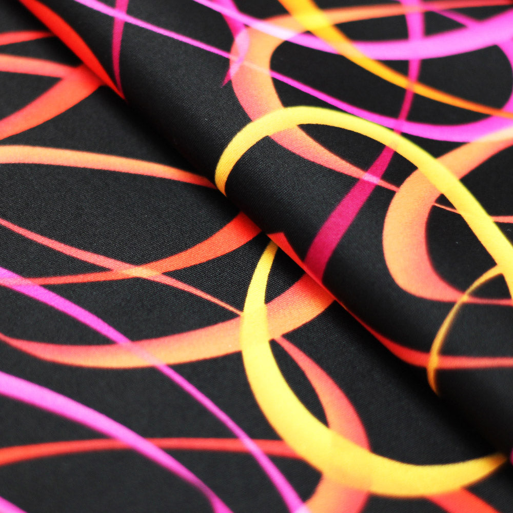 Wild Confetti Nylon Spandex Fabric - Multicolor Rainbow Crescent Print, 58-60" Width (1 Yard)