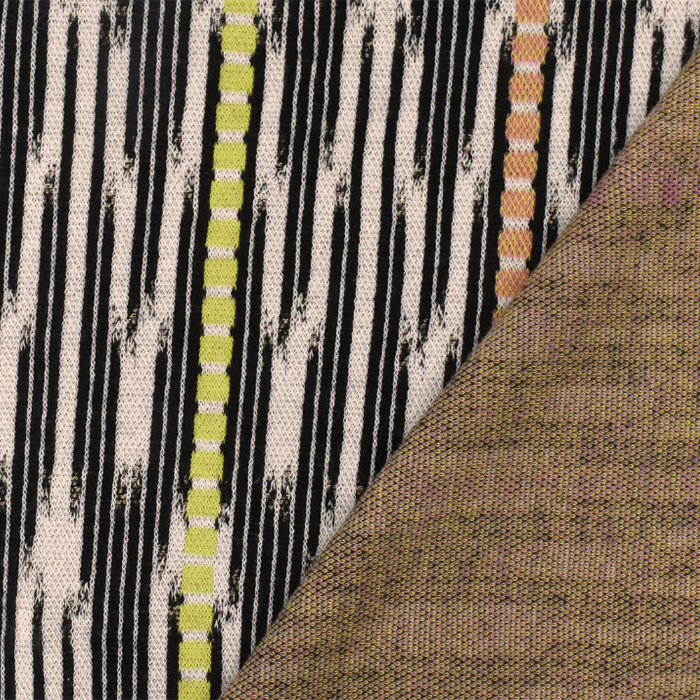 1 Yard Pink-Black-Multi Abstract Ikat Stripe Stretch Jacquard Double Knit Fabric 53 Inches Wide