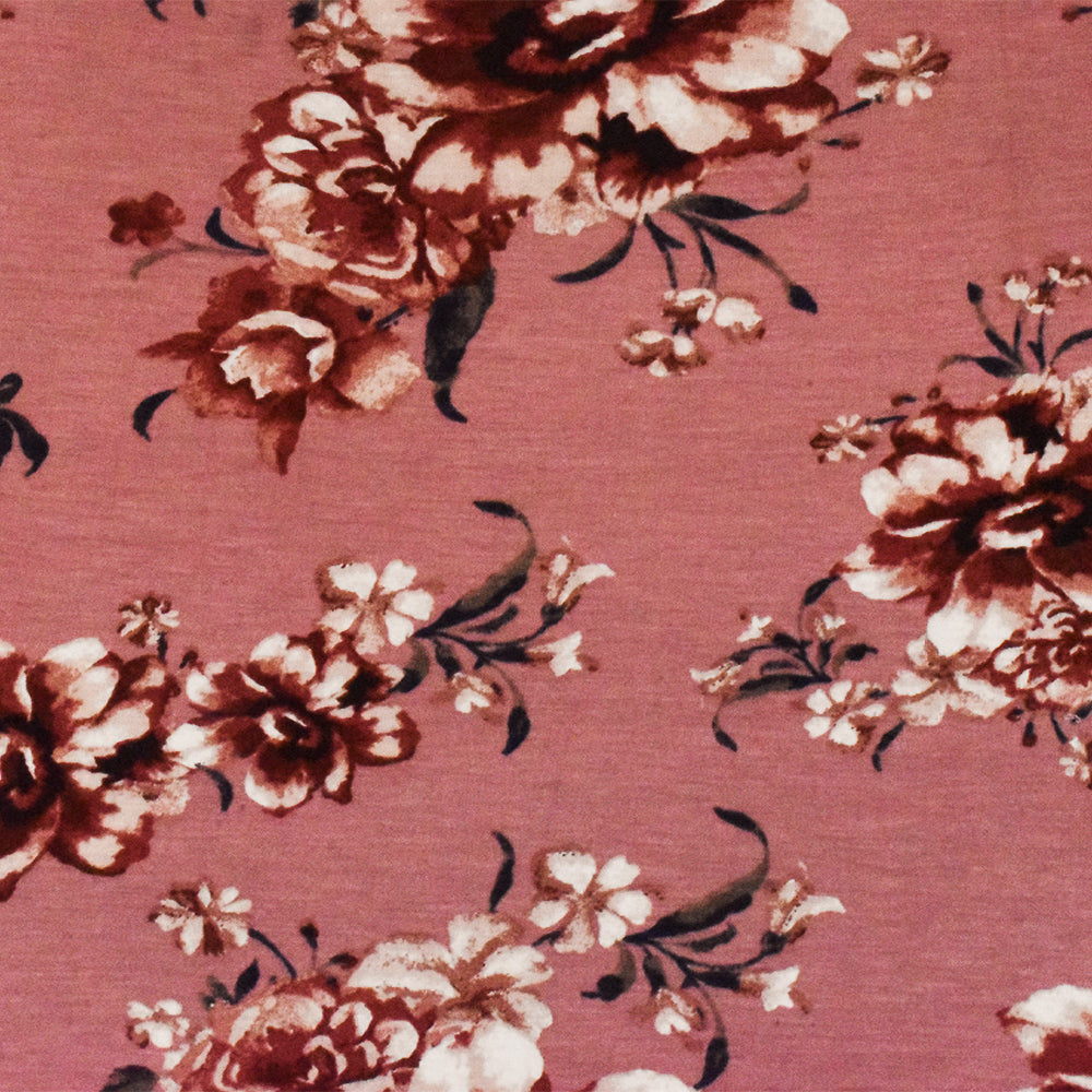 1 Yard Floral Printed Stretch Rayon Jersey Knit Fabri Dusty Pink-Red-Multi Floral 64 Inches Wide