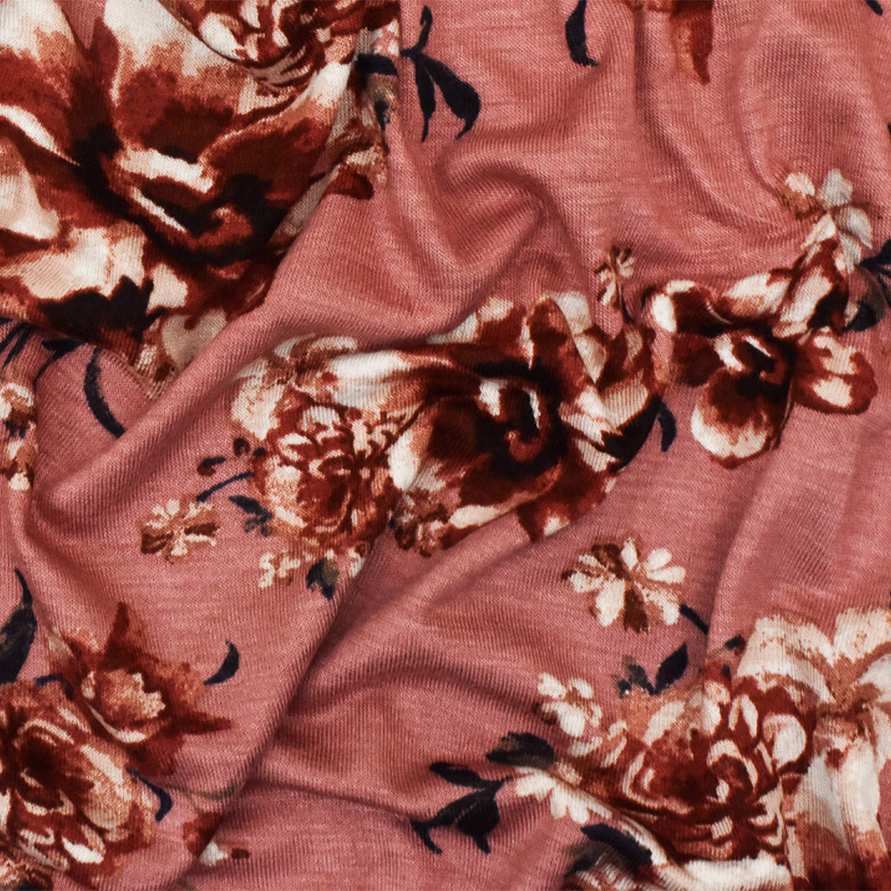 1 Yard Floral Printed Stretch Rayon Jersey Knit Fabri Dusty Pink-Red-Multi Floral 64 Inches Wide