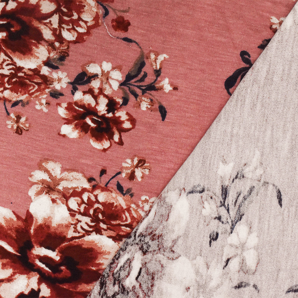 1 Yard Floral Printed Stretch Rayon Jersey Knit Fabri Dusty Pink-Red-Multi Floral 64 Inches Wide