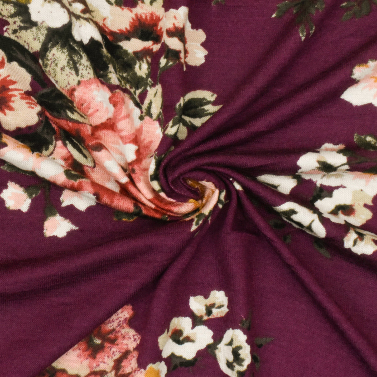 1 Yard Raspberry Red-Pink-Multi Floral Printed Stretch Rayon Jersey Knit Fabric 63 Inches Wide