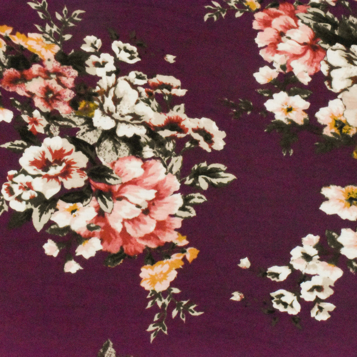 1 Yard Raspberry Red-Pink-Multi Floral Printed Stretch Rayon Jersey Knit Fabric 63 Inches Wide