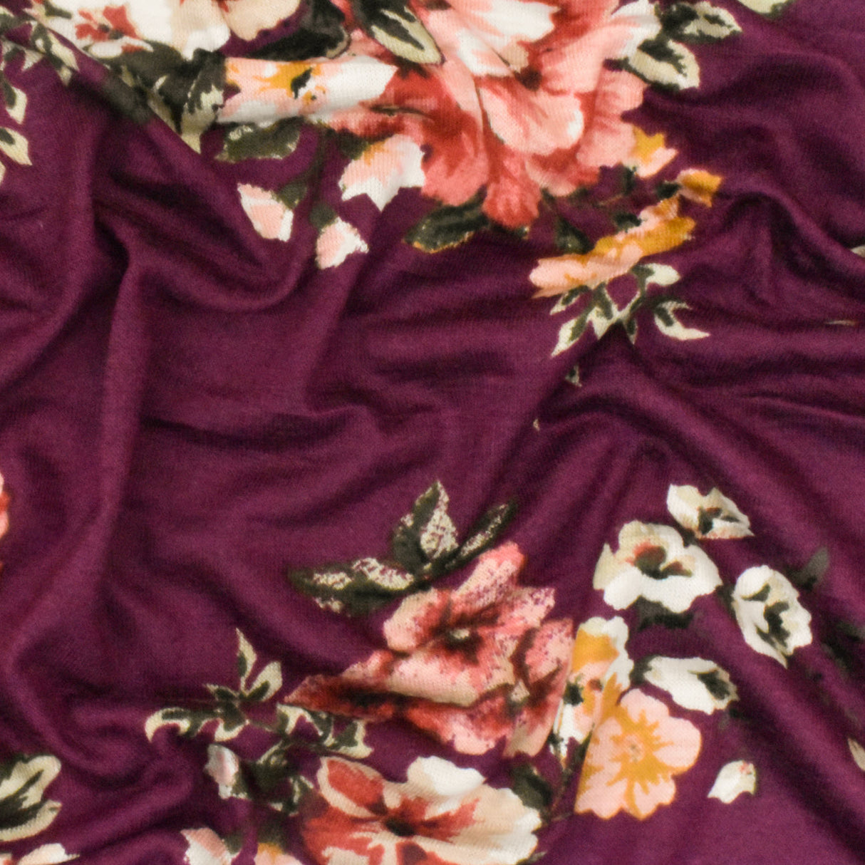1 Yard Raspberry Red-Pink-Multi Floral Printed Stretch Rayon Jersey Knit Fabric 63 Inches Wide