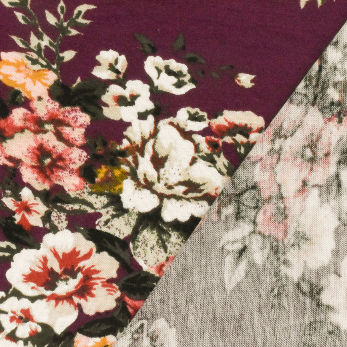 1 Yard Raspberry Red-Pink-Multi Floral Printed Stretch Rayon Jersey Knit Fabric 63 Inches Wide