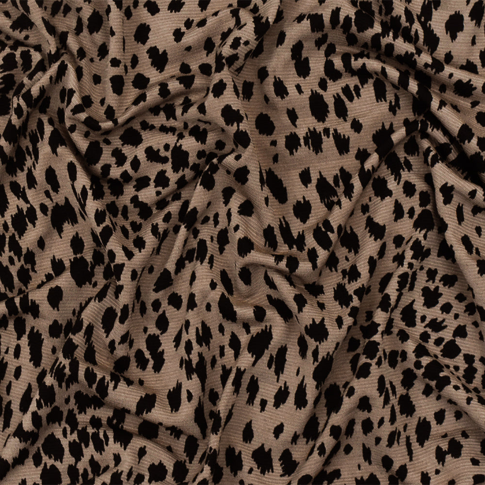 1 Yard Mocha Brown-Black Leopard Printed Stretch Polyester Jersey Knit Fabric 59 Inches Wide