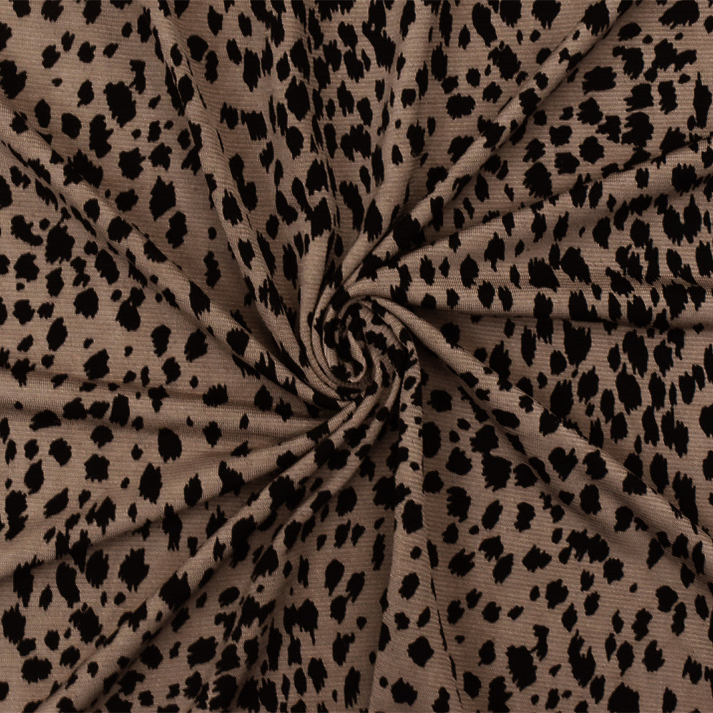 1 Yard Mocha Brown-Black Leopard Printed Stretch Polyester Jersey Knit Fabric 59 Inches Wide