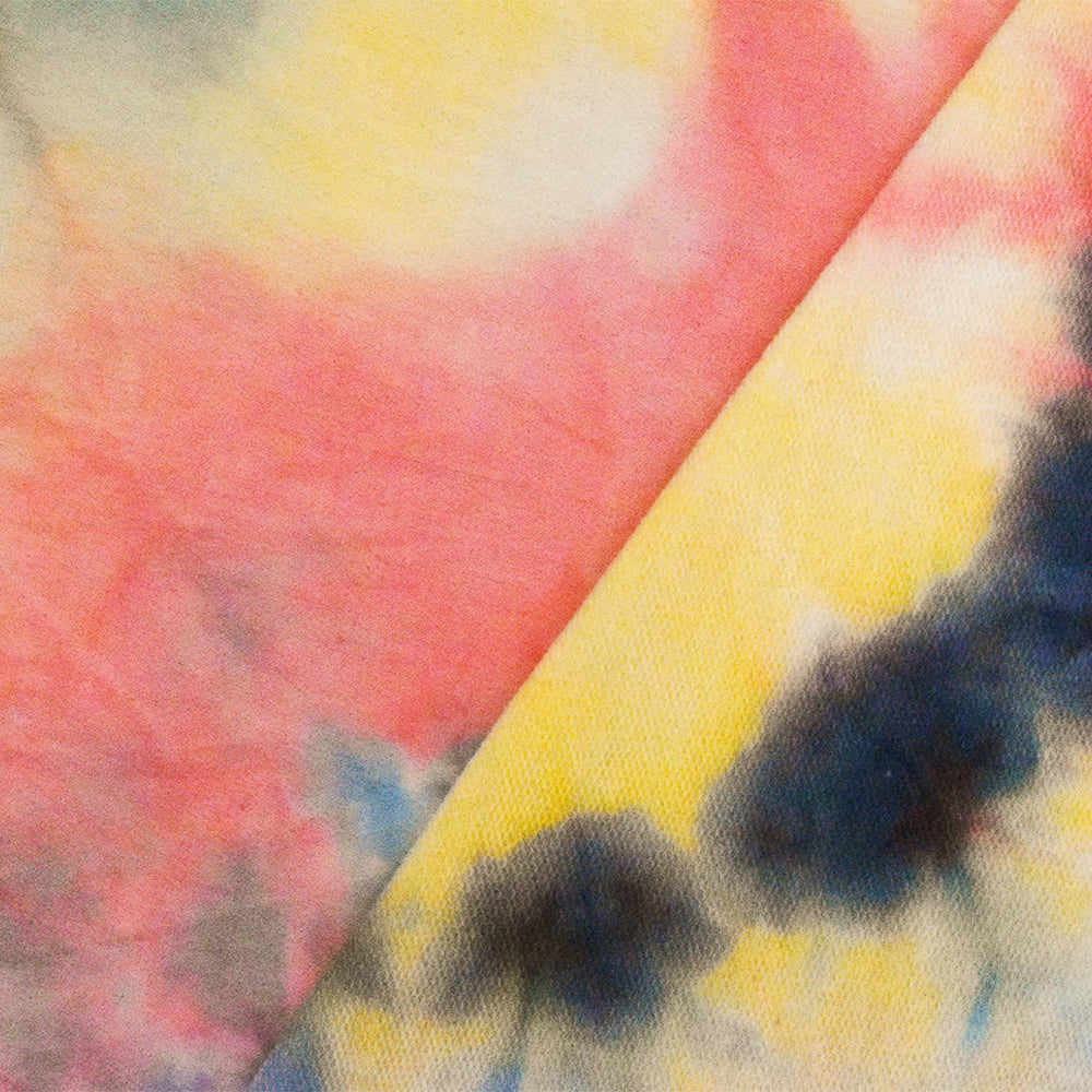 1 Yard Blush Blue Pink Multi Tie Dye Printed Stretch Baby French Terry Knit Fabric 60 Inches Wide