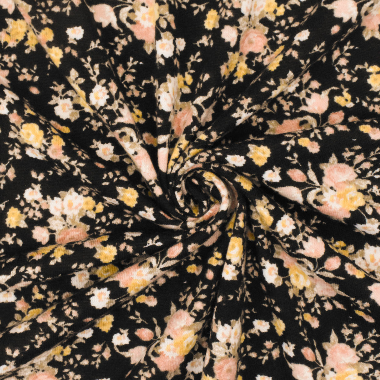 1 Yard Simple Black Beige Multi Floral Printed Stretch Polyester Jersey Knit Fabric 62 Inches Wide