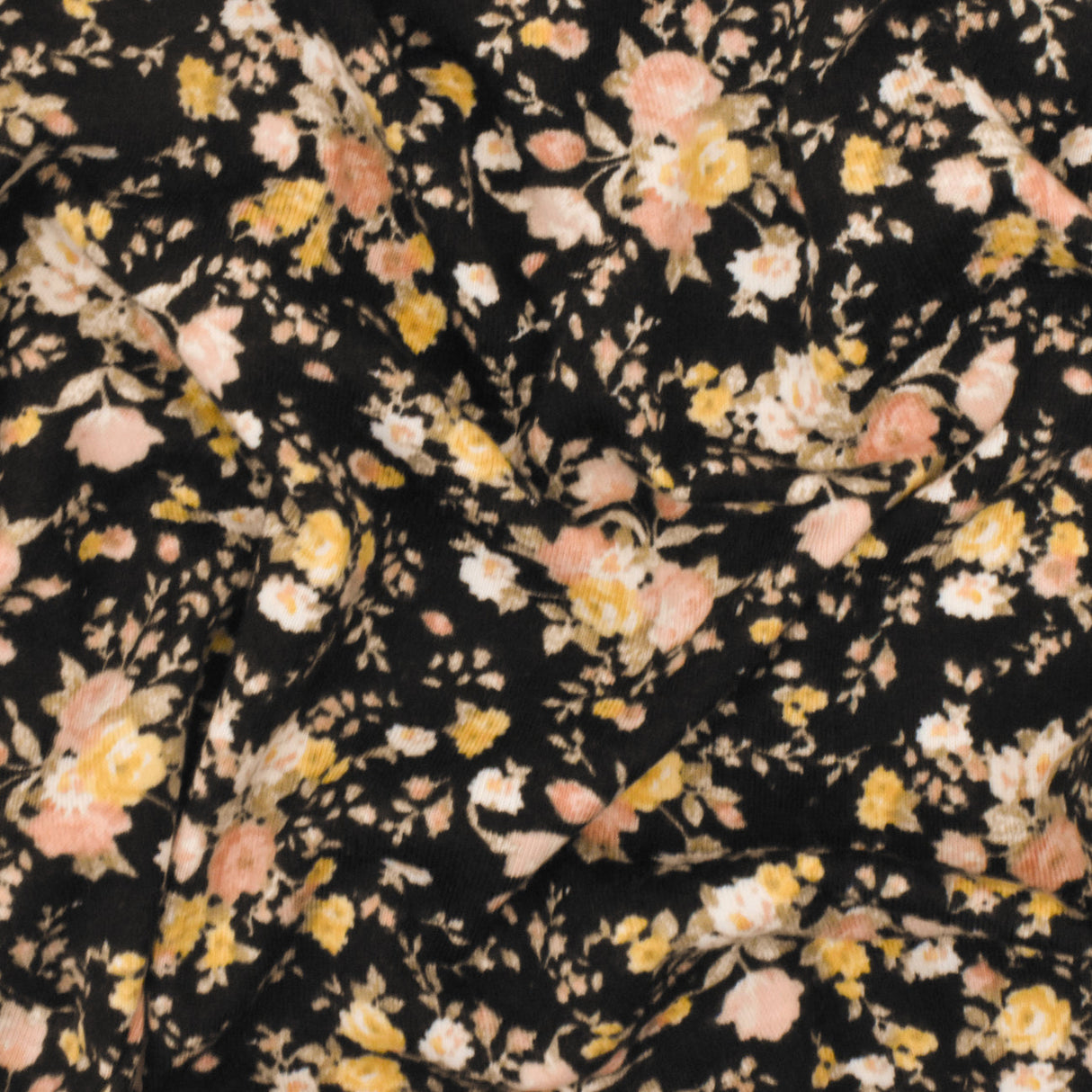 1 Yard Simple Black Beige Multi Floral Printed Stretch Polyester Jersey Knit Fabric 62 Inches Wide