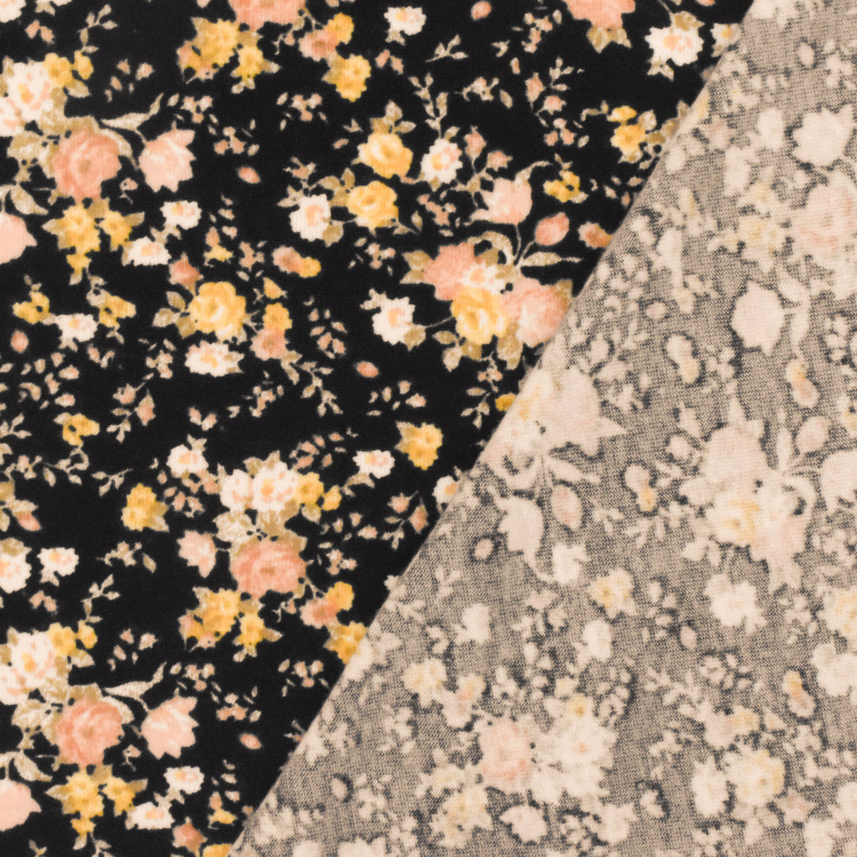 1 Yard Simple Black Beige Multi Floral Printed Stretch Polyester Jersey Knit Fabric 62 Inches Wide