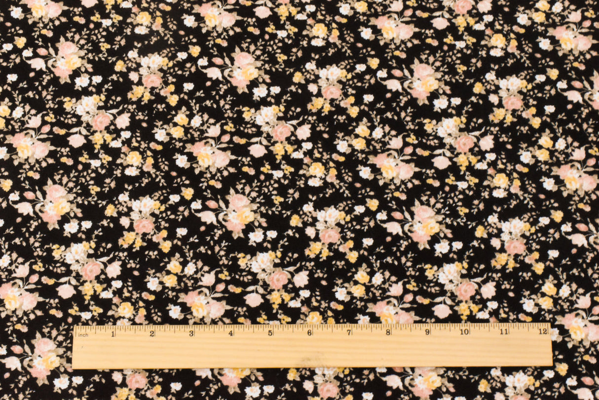 1 Yard Simple Black Beige Multi Floral Printed Stretch Polyester Jersey Knit Fabric 62 Inches Wide