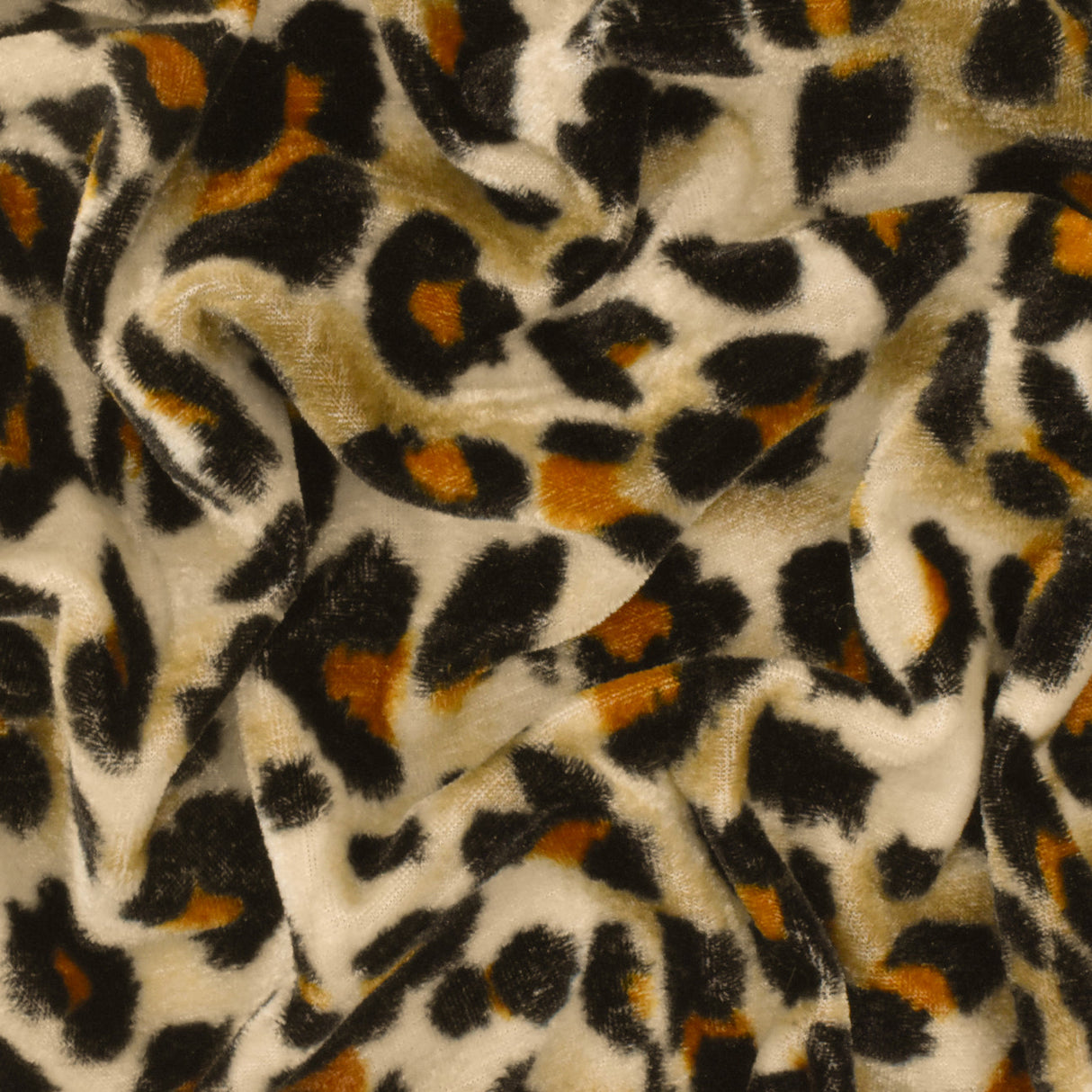 1 Yard Light Beige Black Multi Cheetah Print Stretch Polyester Velvet Knit Fabric 60 Inches Wide