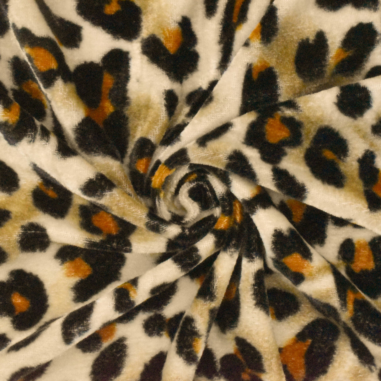 1 Yard Light Beige Black Multi Cheetah Print Stretch Polyester Velvet Knit Fabric 60 Inches Wide