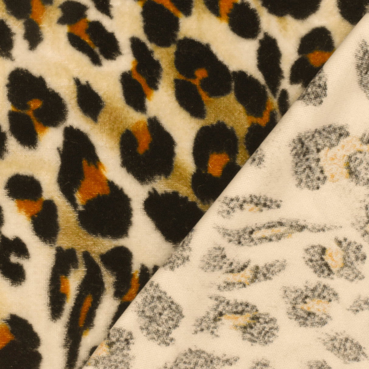 1 Yard Light Beige Black Multi Cheetah Print Stretch Polyester Velvet Knit Fabric 60 Inches Wide