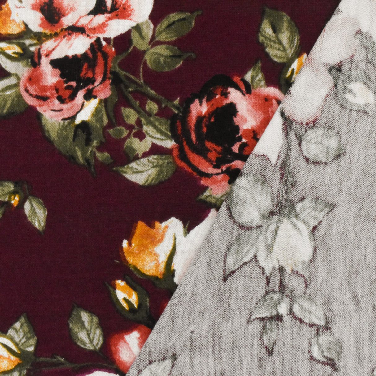 1 Yard Vintage Maroon Olive Multi Floral Printed Stretch Rayon Jersey Knit Fabric 52 Inches Wide