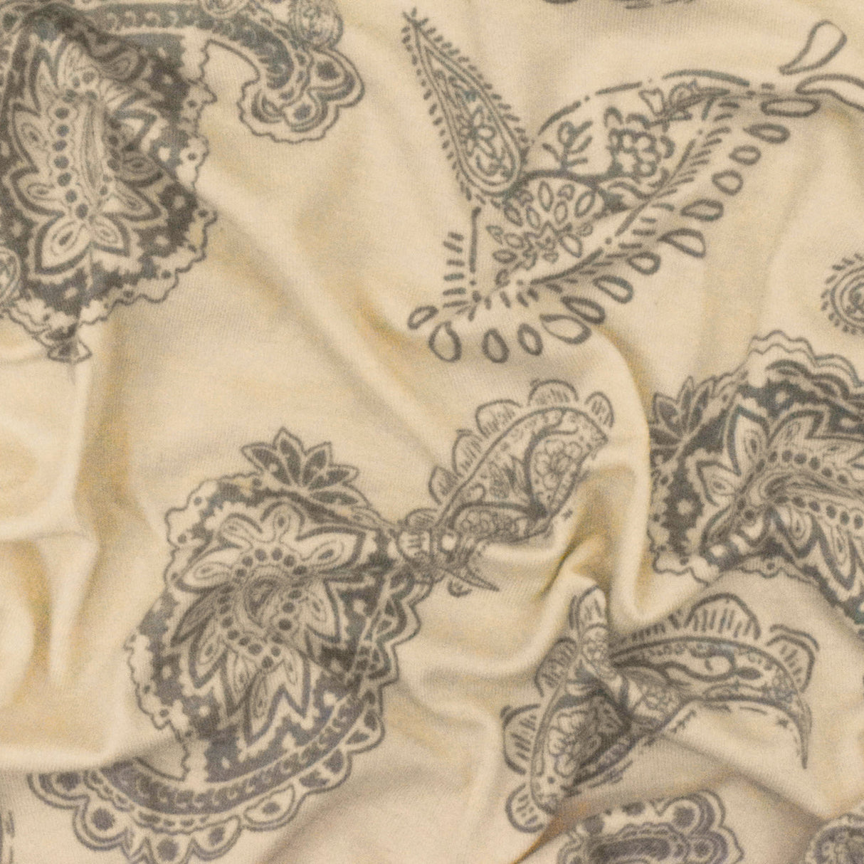 ১ গজ হালকা বেইজ গ্রে পেসলি প্রিন্টেড স্ট্রেচ জার্সি নিট ফ্যাব্রিক ৬২ ইঞ্চি চওড়া