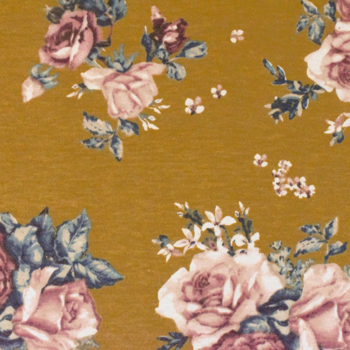 1 Yard Earth Yellow Pink Multi Floral Print Stretch French Baby Terry Knit Fabric 62 Inches Wide