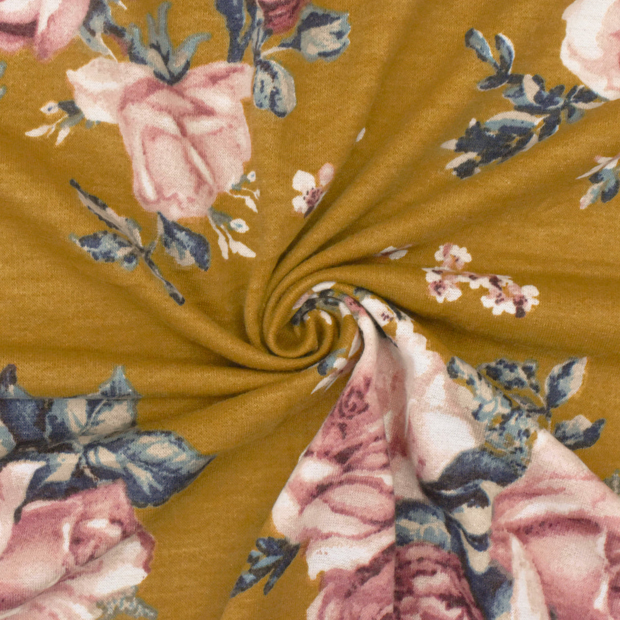 1 Yard Earth Yellow Pink Multi Floral Print Stretch French Baby Terry Knit Fabric 62 Inches Wide