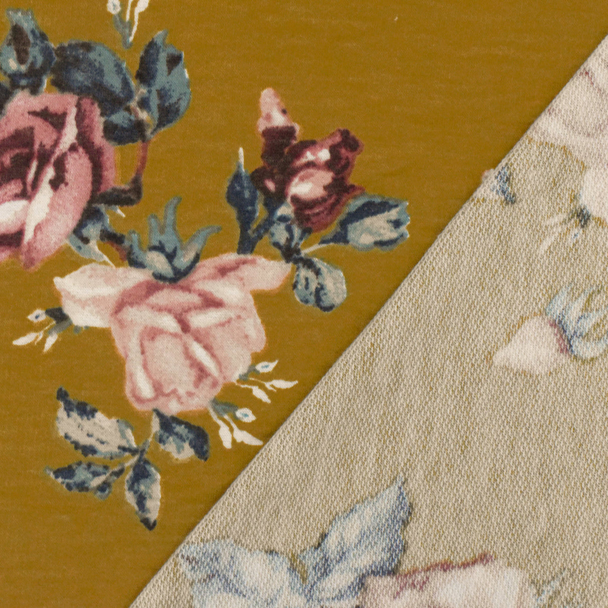 1 Yard Earth Yellow Pink Multi Floral Print Stretch French Baby Terry Knit Fabric 62 Inches Wide