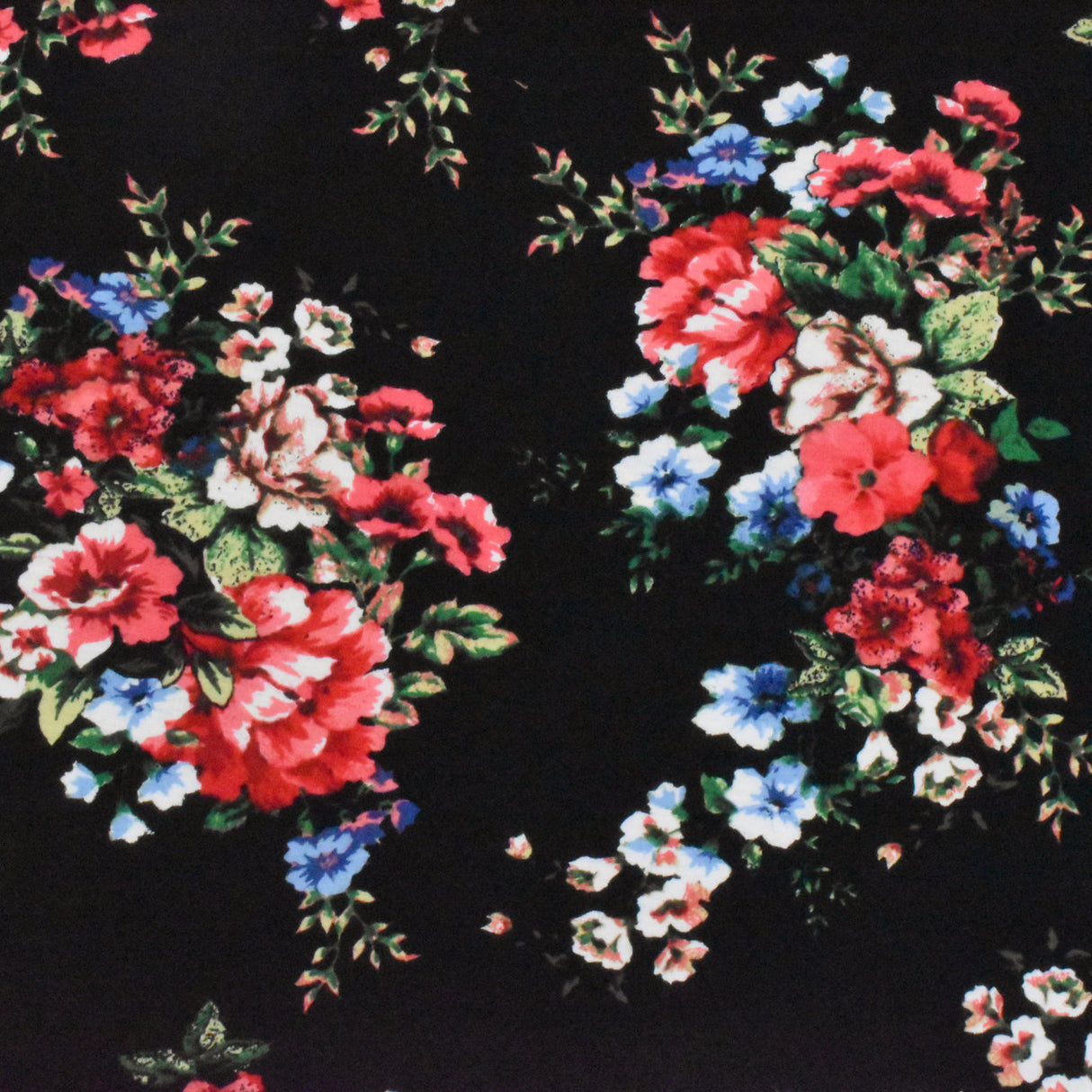 1 Yard Night Black Red Multi Floral Printed Stretch Rayon Jersey Knit Fabric 63 Inches Wide