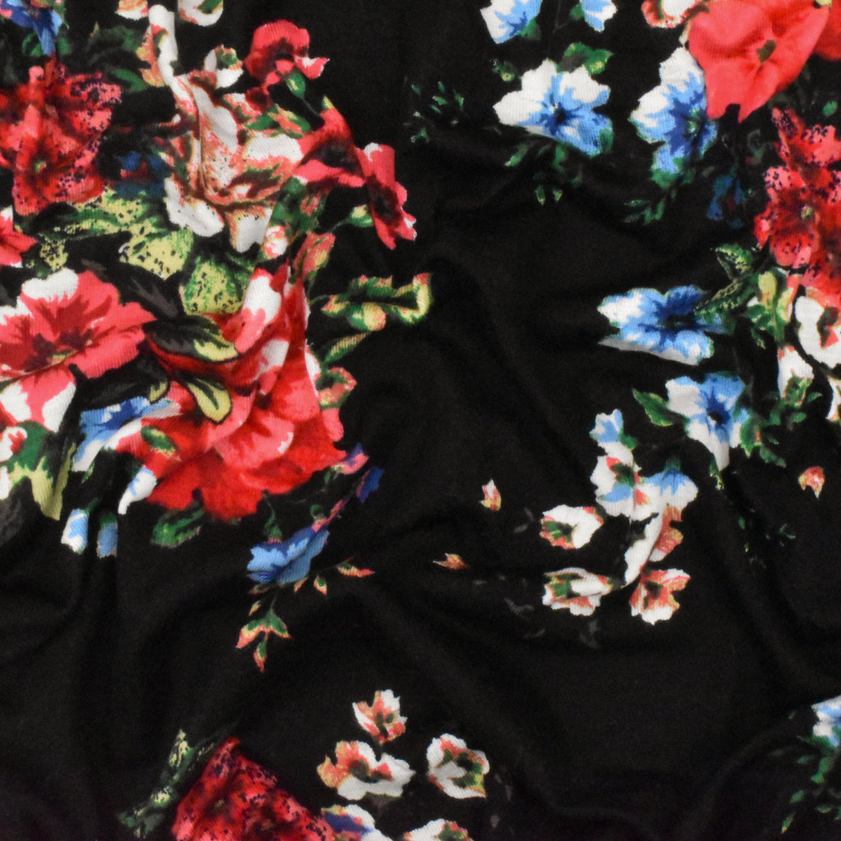 1 Yard Night Black Red Multi Floral Printed Stretch Rayon Jersey Knit Fabric 63 Inches Wide