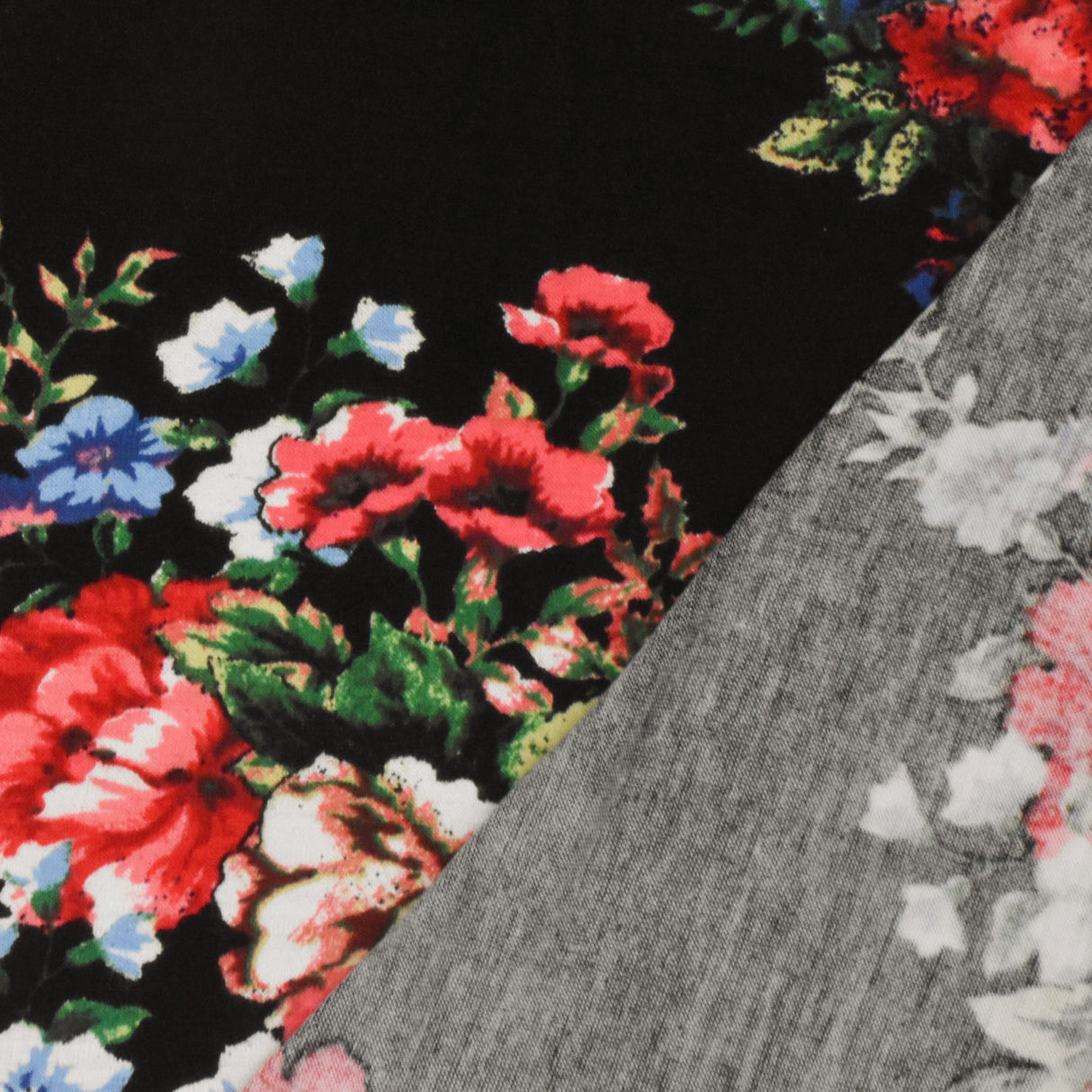 1 Yard Night Black Red Multi Floral Printed Stretch Rayon Jersey Knit Fabric 63 Inches Wide