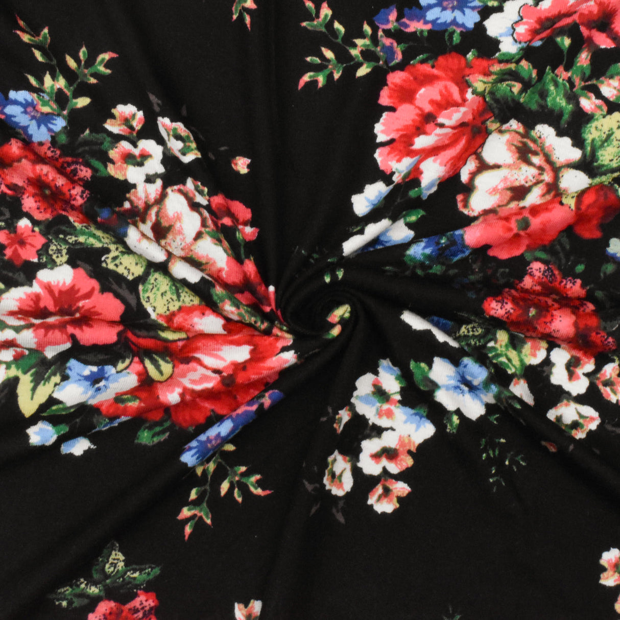 1 Yard Night Black Red Multi Floral Printed Stretch Rayon Jersey Knit Fabric 63 Inches Wide