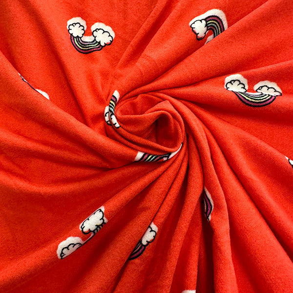 1 Yard Red Rainbow Double Brushed Jersey Knit Fabric 58 Inches Wide