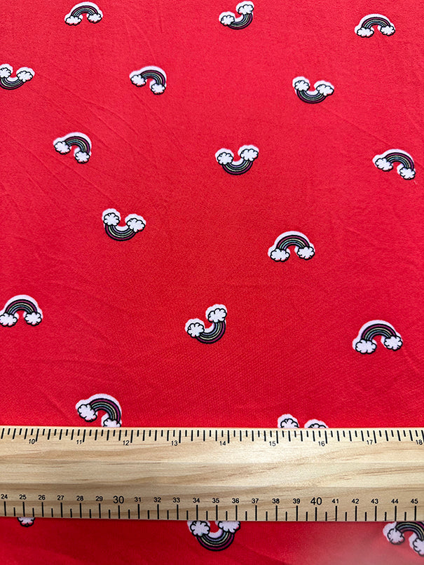 1 Yard Red Rainbow Double Brushed Jersey Knit Fabric 58 Inches Wide